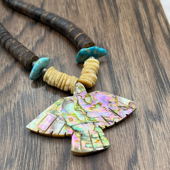 Abalone Fire Bird Eagle Pendant Necklace With Puka Shells Necklace - Picture 10 of 15